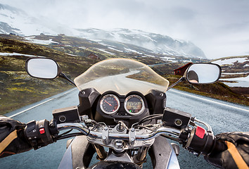 Image showing Biker First-person view, mountain pass in Norway