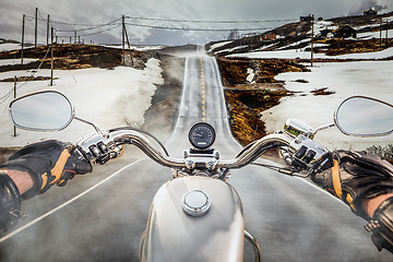 Image showing Biker First-person view, mountain pass in Norway