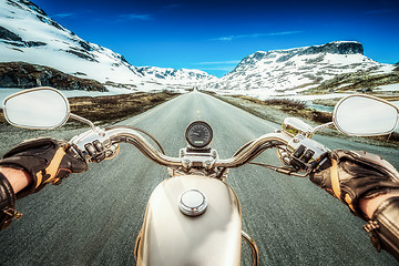 Image showing Biker First-person view, mountain pass in Norway