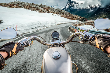 Image showing Biker First-person view, mountain serpentine.