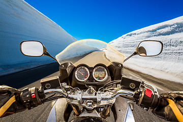 Image showing Biker First-person view, mountain serpentine.