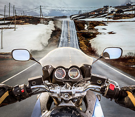 Image showing Biker First-person view, mountain pass in Norway