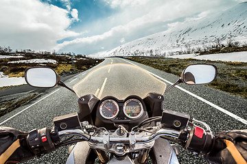 Image showing Biker First-person view, mountain serpentine.