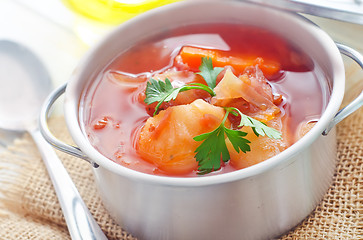 Image showing Delicious veal stew soup with meat and vegetables