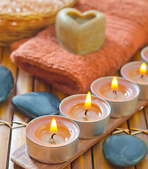 Image showing soap,salt and candles