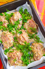 Image showing Baked meat balls with the greens