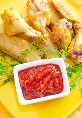 Image showing Hot Meat Dishes - Grilled Chicken Wings with Red Spicy Sauce