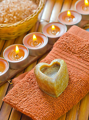 Image showing soap,salt and candles