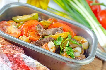 Image showing baked meat with vegetables
