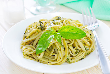 Image showing pasta with pesto