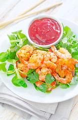 Image showing Fried shrimps with sauce