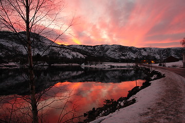 Image showing Sunset at lake Nisser