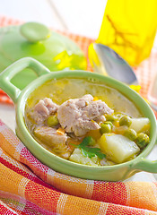 Image showing Fresh soup with meat and vegetables