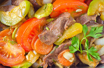 Image showing baked meat with vegetables