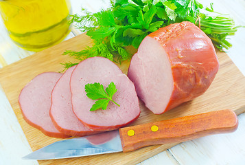 Image showing Ham on wooden board