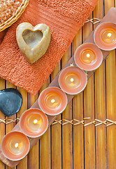 Image showing sea salt, soap and candles