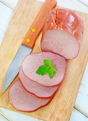 Image showing Ham on wooden board