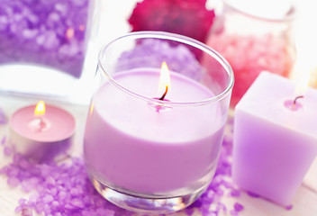 Image showing Sea salt and candle, color salt