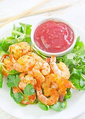 Image showing Fried shrimps with sauce