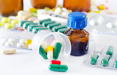 Image showing color pills and medical bottle