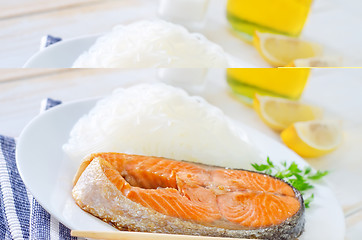 Image showing salmon with rice noodles