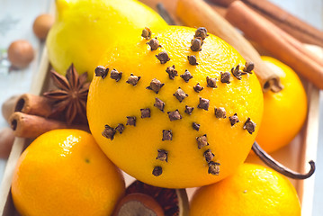 Image showing Fresh oranges and cinnamon for christmas