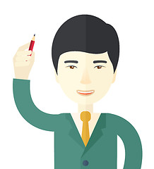 Image showing Chinese man holding a pen.