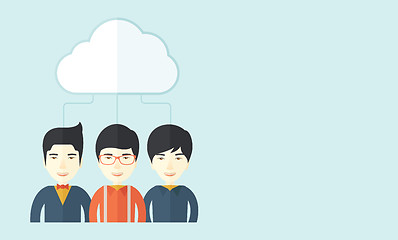 Image showing Three asian men under the cloud