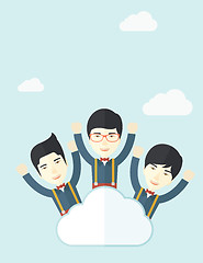 Image showing Three happy chinese businessmen on the cloud