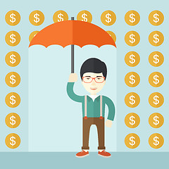 Image showing Happy businessman with umbrella