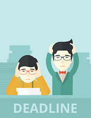 Image showing Two stressed asian employees. 