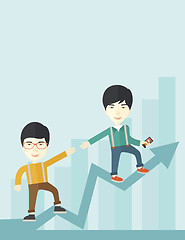 Image showing Two chinese guy walking in arrow going up.