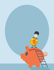 Image showing Big piggy bank with ladder