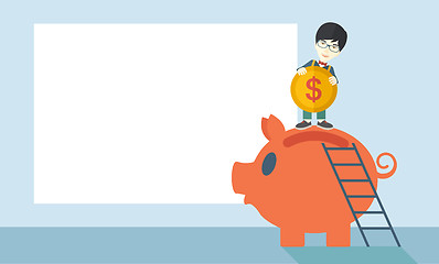 Image showing Big piggy bank with ladder