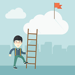 Image showing Japanese man with career ladder.