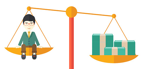 Image showing Businessman on a balance scale