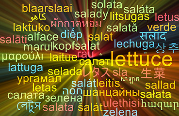Image showing Lettuce multilanguage wordcloud background concept glowing