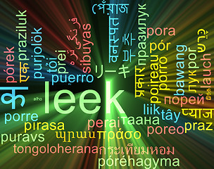 Image showing Leek multilanguage wordcloud background concept glowing