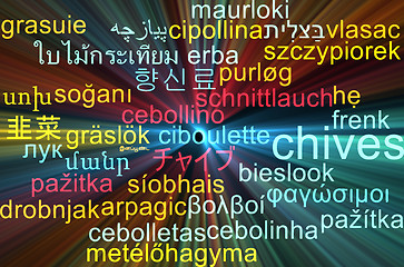 Image showing Chives multilanguage wordcloud background concept glowing