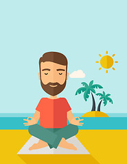 Image showing Man doing yoga in the beach