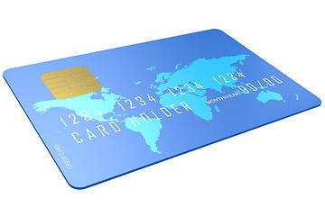 Image showing Blue credit card with world map