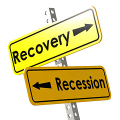 Image showing Recovery and recession with yellow road sign