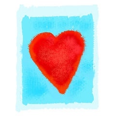 Image showing Bright red heart on blue background