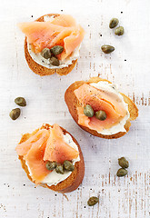 Image showing toasted bread with cream cheese and salmon fillet