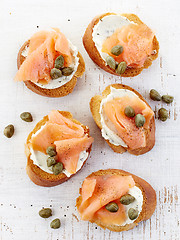 Image showing toasted bread with cream cheese and salmon fillet