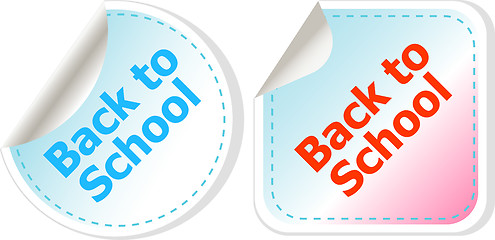 Image showing Back to school text on label tag stickers set isolated on white