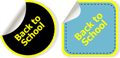 Image showing Back to school text on label tag stickers set isolated on white