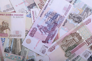 Image showing Russian money background. Rubles banknotes closeup texture