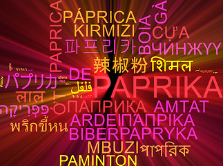 Image showing Paprika multilanguage wordcloud background concept glowing