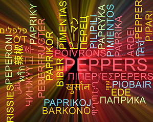 Image showing Peppers multilanguage wordcloud background concept glowing